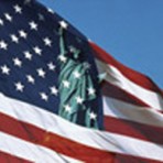 Item# RC103  Flag w/ Statue of Liberty Postcard