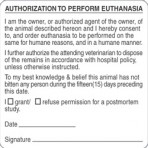 Item# V-AN405  ‘Autho. to Perform Euthanasia’ Label